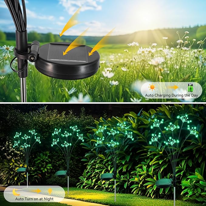 Solar Garden Lights 2 Pack Waterproof Solar Swaying Starburst Light Outdoor Lights for Yard Patio Walkway Pathway Party Wedding Christmas Decoration, Green