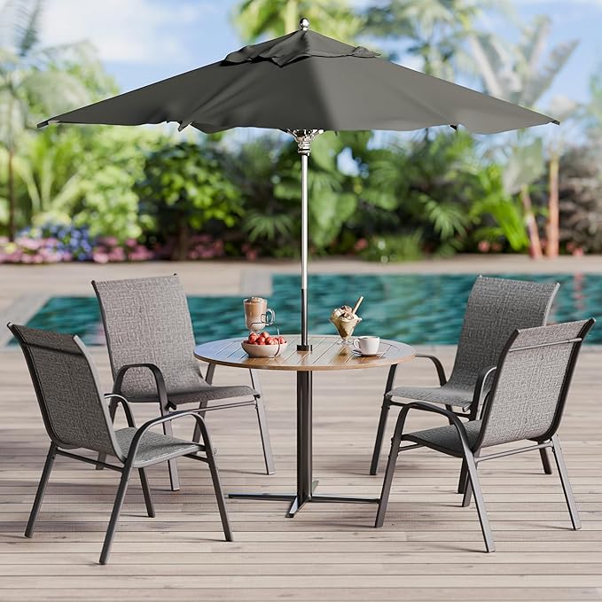 Betterhood Patio Chairs Set of 4, Stackable Outdoor Dining Chairs Set with Breathable Seat Fabric, All-Weather Powder-Coated Metal Frame for Deck, Pool Side and Backyard, 350LBS Capacity (Grey)