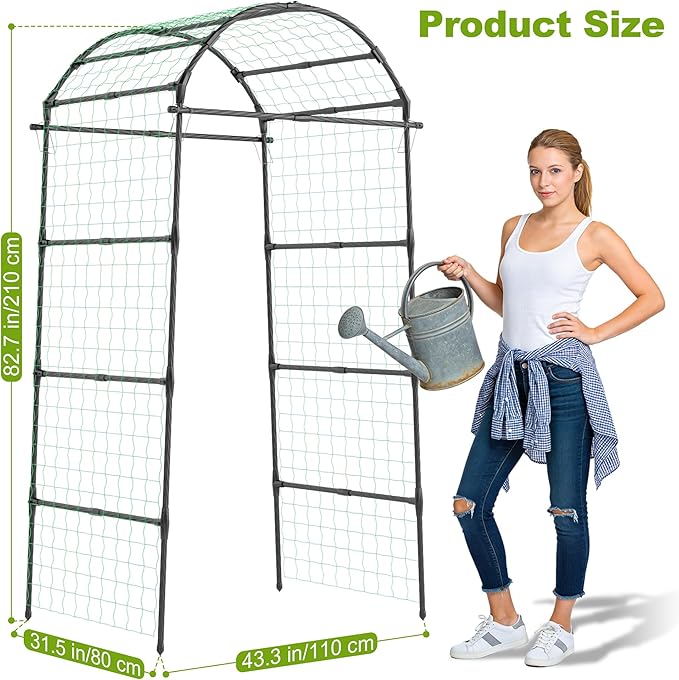 Miory Garden Arch Trellis for Climbing Plants Outdoor, Metal Plants Support Trellis for Climbing Vine Tomato Vegetable Flower Fruit, Cucumber Trellis for Raised Bed (32 x 83 Inch)