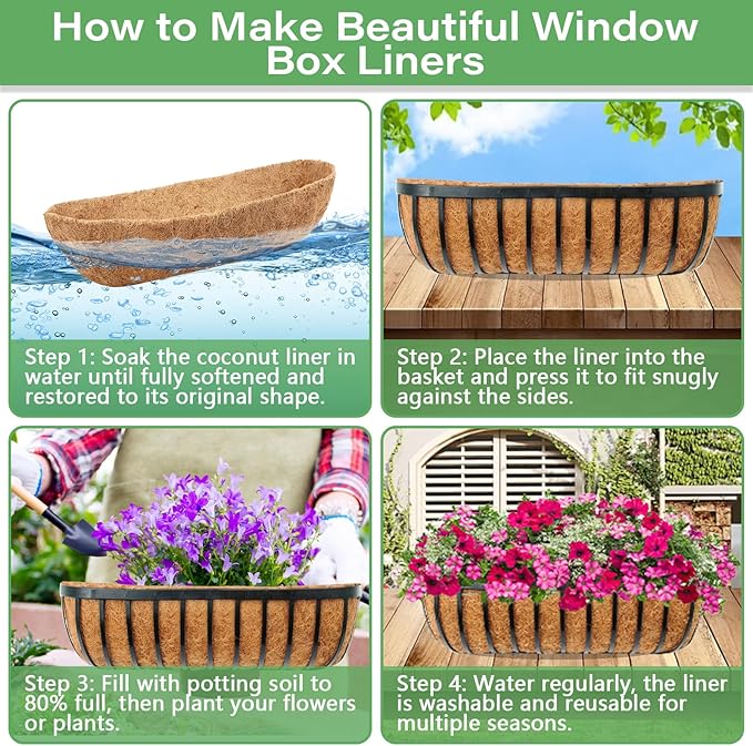 Legigo 2 Pack Trough Coco Liner for Planters- 48 Inch Window Box Liners Coconut Coir Basket Liners, Planter Box Coconut Liner for Window Flower Box Pots, Fence Trough Planter, Wall Planter Basket