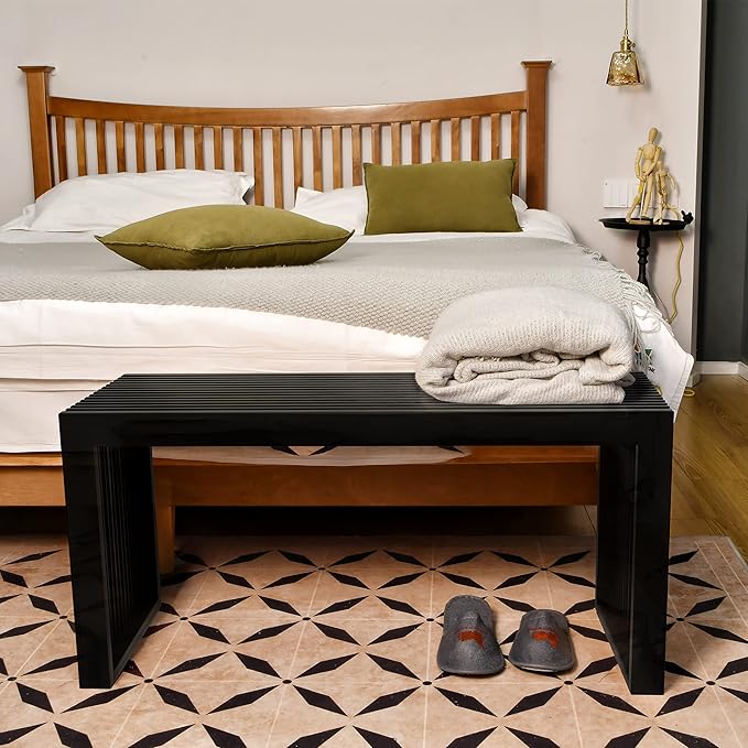 Bamboo Dining Bench, 35 inch Farmhouse Decor Indoor Kitchen Table Bench, Entryway Shoe Rack Bench Solid Bamboo Benches for Living Room, Hallway, Bedroom, Bathroom
