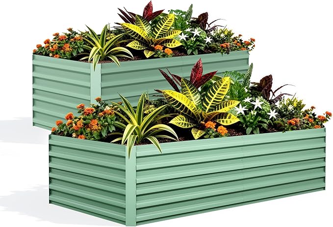 Garvee 2PCS 6x3x2ft Galvanized Raised Garden Bed Outdoor,Rust-Resistant Raised Garden Beds for Gardening, Easy Assembly Outdoor Garden Box & Planters, Green
