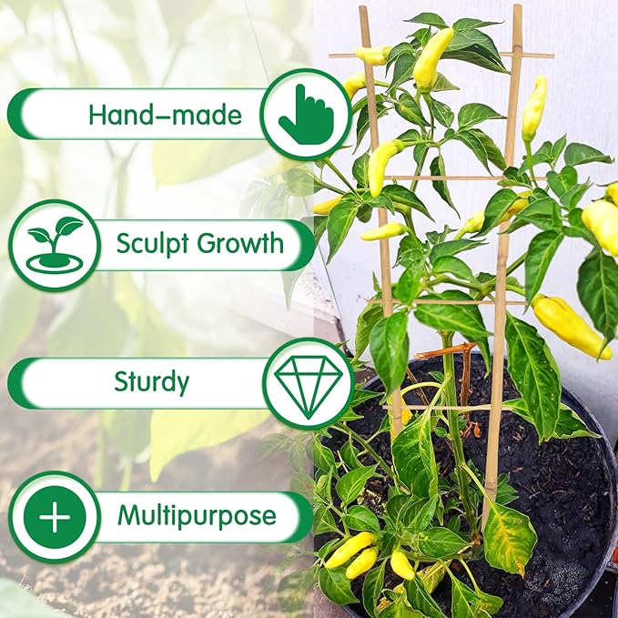 Bamboo Trellis 16" Ladder Vertical Gardening Plant Trellis for Climbing Plants Orchid Monstera and Indoor Potted Plants-6 Pack