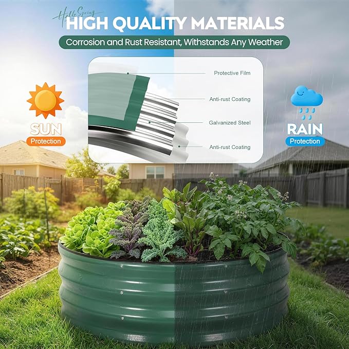 ZORMY Galvanized Raised Garden Bed Outdoor, Round Metal Planter Boxes 2 Pcs, 3x3x1ft Steel Raised Bed Kit for Planting Vegetables, Fruits, Flowers(LotusGreen)