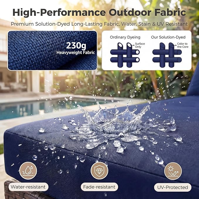 NICESOUL 6 Piece L-Shaped Outdoor Couch with Fireplace Natural Gas/Propane, 29.3'' High Back Wide Seat Patio Conversations for Outside, Oversized Comfy Sectional Furniture Set, Brown/Blue