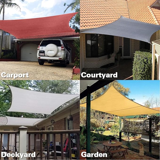 KANAGAWA Sun Shade Sail 20'x20' Grey Rectangle UV Block Canopy Awning Shelter Fabric Cloth Screen for Outdoor Patio Garden Backyard