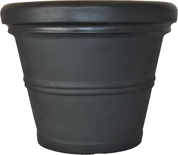 Tusco Products RR135BK Classic Rolled Rim Garden Planter, 13.5", Black
