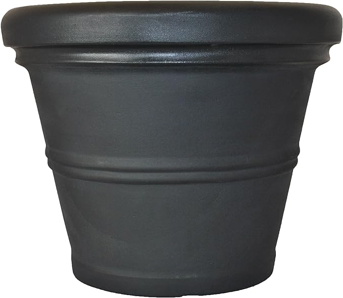 Tusco Products RR20BK Classic Rolled Rim Garden Planter, 20", Black