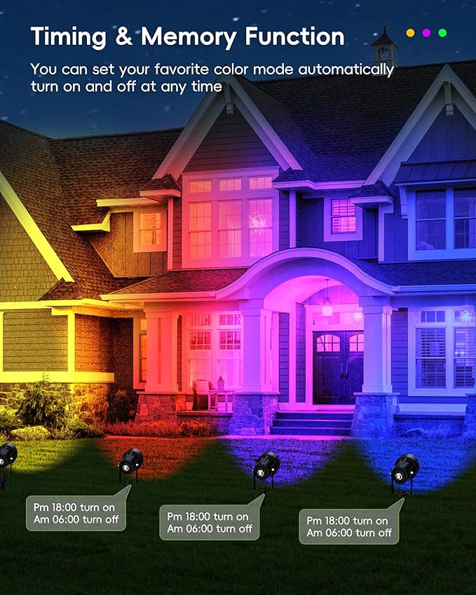 CORESLUX Smart RGBW Spot Lights Outdoor, Color Changing Warm White Landscape Lights with APP and Remote Control, Spotlight Waterproof for Garden Yard Patio Landscape, 4 Pack