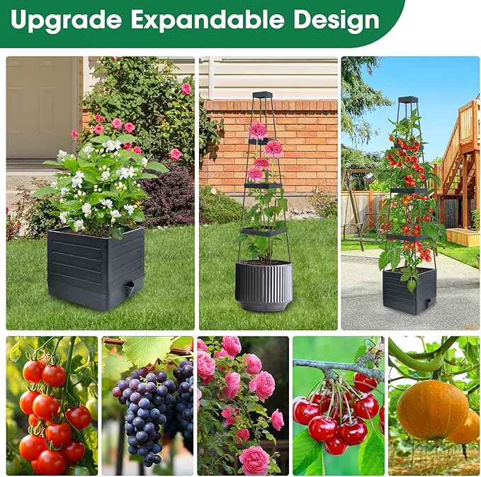MQFORU 4Pack Raised Garden Bed Planter Boxes with Trellis, 57" Self-Watering Tomato Planter Boxes with Trellis for Climbing Vegetable and Plants, Tomato Cage for Indoor Outdoor Use