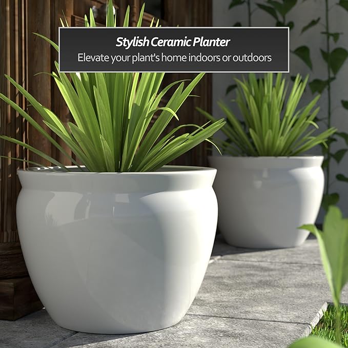 Red Lantern Large 22" White Porcelain Fishbowl Planter