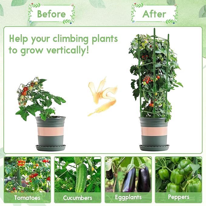 Riare 2 Pack 5.2 FT Tomato Cages for Garden- 63inches Heavy Duty Garden Stakes, Adjustable Tall Tomato Plant Support Tomato Trellis Cage for Pots, Raised Garden Bed, Climbing Vegetables Plants Flowers