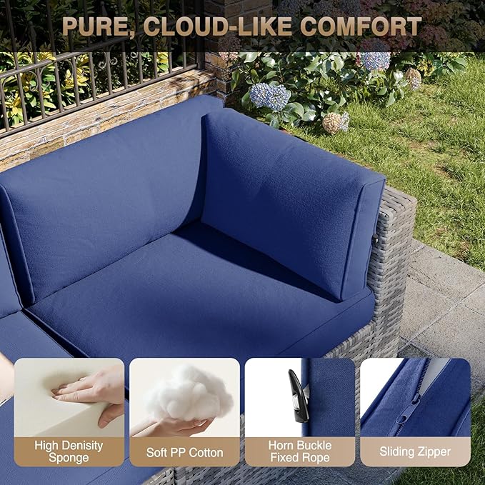 Aoxun Patio Furniture Sets, 8-Piece Outdoor Patio Furniture with 44'' Propane Gas Firepit Table, Wicker Outdoor Conversation Set Sectional Sofa for Backyard, Poolside, Garden