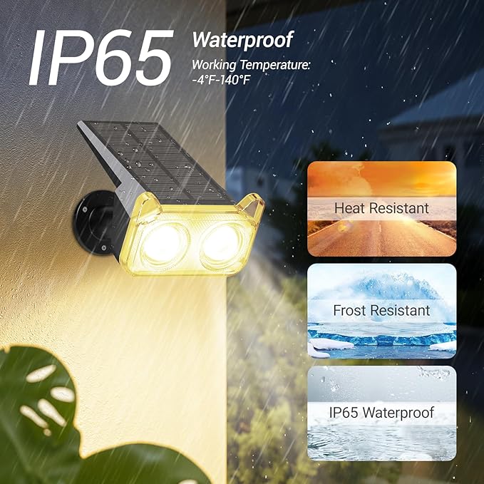 WdtPro Solar Lights Outdoor Waterproof, Solar Spot Lights Outdoor with Optical Lens, Auto ON/Off, 30H+ Runtime, Landscape Spotlights for Flag Yard Path Garden Tree, Warm White 4 Pack