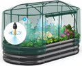 Quictent Galvanized Raised Garden Bed Kit with Self Watering System and Mesh Cover, Large Oval Metal Outdoor Planter Garden Boxes for Vegetables Herbs Flowers, 6x3x1Ft
