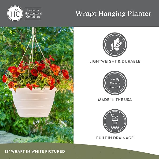 The HC Companies 13 Inch Wrapt Hanging Planters, Lightweight UV-Resistant Plastic Hanging Planters for Indoor & Outdoor Plants, 2-Pack Hanging Flower Pots for Garden, Patio & Home Decor, Black