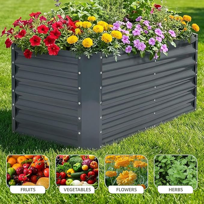 4x2x2ft (2 Pack) Raised Garden Bed - Galvanized Deep Root Planter Boxes Outdoor with Wing Nuts and Safety Edges for Gardening Vegetables, Flowers, Herbs, Succulents - Gray