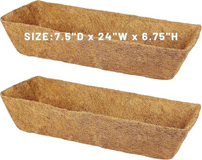 2 Pack 24 Inch Trough Coconut Liners for Window Box Planter Natural Coco Fiber Replacement Liner for Outdoor Plants Flowers Outside Coir Planters Porch Balcony Garden Decor
