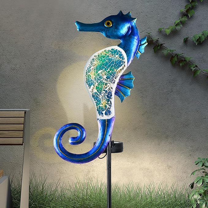 Yiosax-Solar Outdoor Lights Decorative-Yard Outdoor Decor-Garden Stakes Seahorse Decorations Waterproof 7 LED Light Decor Ocean Beach Theme for Lawn Path Yard Decoration Gift Idea Mom Women