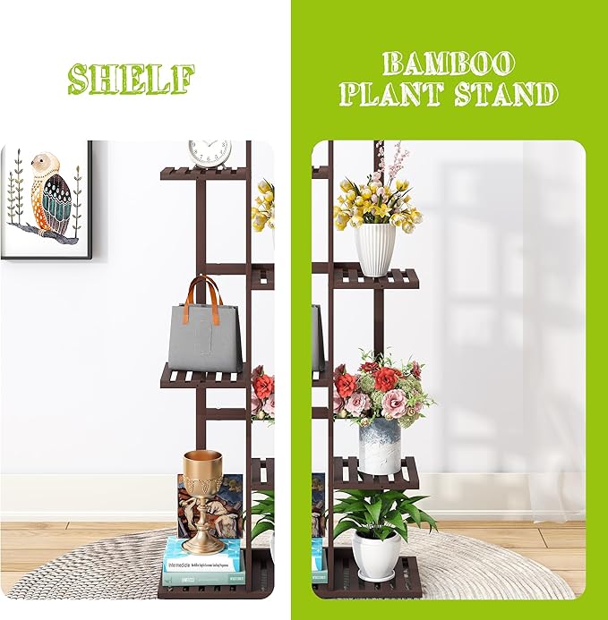 BMOSU Bamboo Plant Stand for Indoor Outdoor Plants Corner Tall Plant Shelf 6 Potted Holder Shelf Plant Rack Holder Display Rack(Brown)