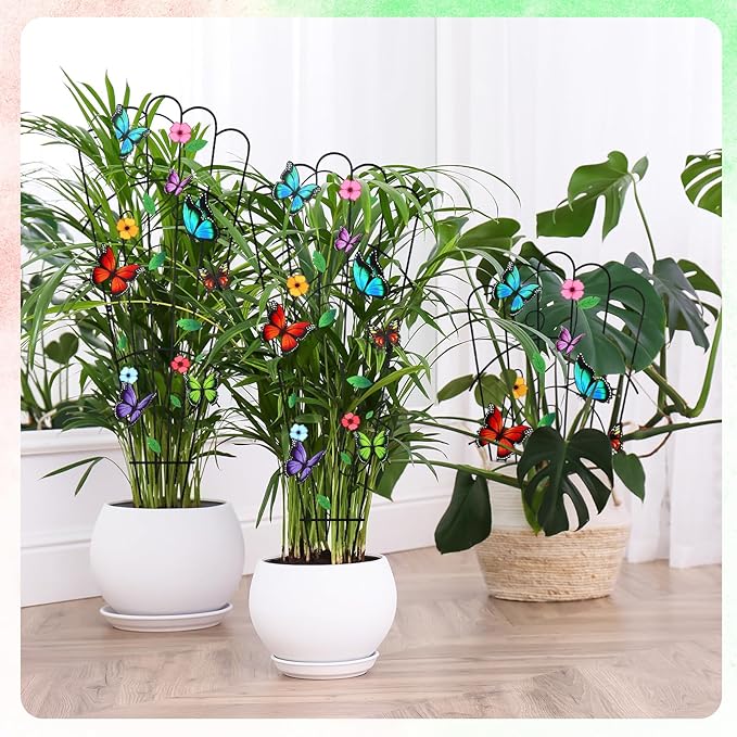 LEIFIDE 2 Pcs 33in Plant Trellis for Climbing Plants Indoor, Butterfly Expandable Large Metal Trellis for Potted, Heavy-duty Tall Rustproof Houseplant Support for Flowers Vine Ivy Pothos Hoya Monstera