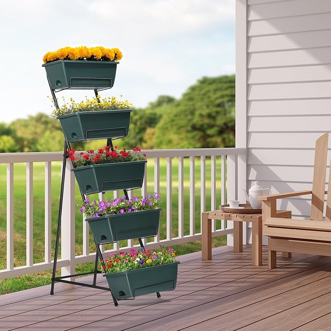 YBING Vertical Raised Garden Bed 5 Tier Herb Garden Planter 48.2 Inches Tall Tiered Planter Box for Outdoor Plants Home Gardening Green