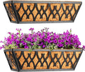 2 Pack 14 Inch Window Boxes Planters Railing Planter Box with Coco Liners Deck Railing Planter Boxes Balcony Hanging Flower Box for Outdoor Plants Garden Decor