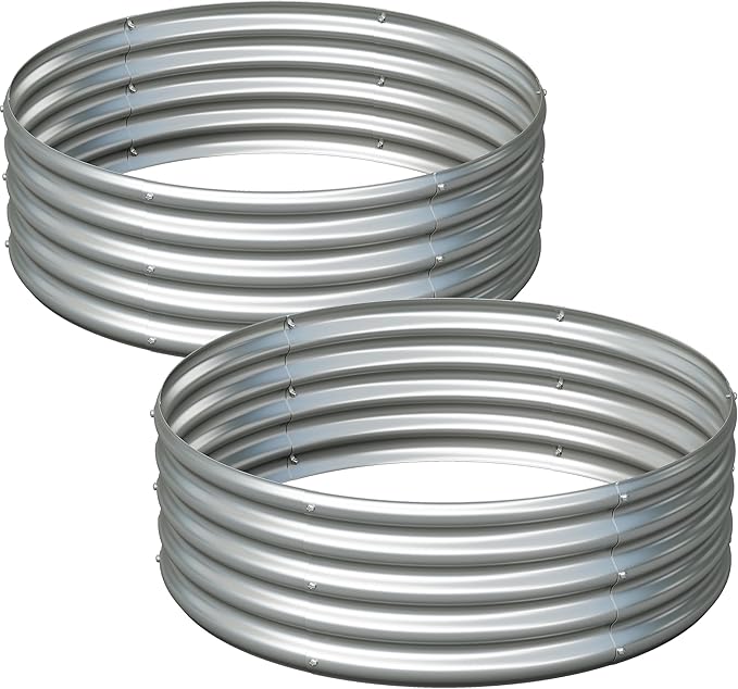 2PCS 3x3x1FT Galvanized Raised Garden Bed Kit,Vegetable Boxes-Round Metal Flower Box,Large Planter Raised Beds Outdoor Garden for Planting,Fruit,Herb-Silver