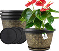 4 Pack 12 Inch Plant Pots,Large-Plant-Flower-Planters-Plastic, Flower Pots Outdoor Indoor with Drainage Holes & Trays, Retro Antique Imitation Decorative Garden Sets for Houseplants