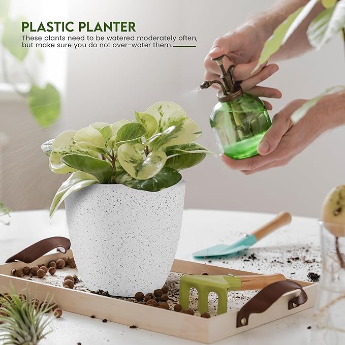 Utopia Home - Spotty Plant Pots Indoor with Drainage - 7/6.6/6/5.3/4.8 Inches Flower Pots - 5 Pack Plastic Planters - Ideal for Stocking Stuffers - (Speckled Grey, Pack of 5)