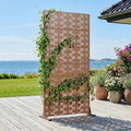 Casaphoria Metal Privacy Screen Outdoor, 72" H x 35" W Freestanding Decorative Privacy Screen for Patio Deck Balcony Garden with Stable Base, Brown-Brick