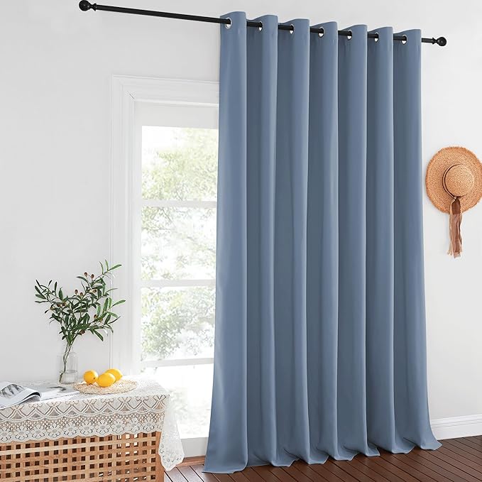 NICETOWN Blackout Curtains for Sliding Glass Door Room Divider Noise Reduce Curtain Panel Portable Window Screen Sliding Partition, W100 x L102 inches, 1 Panel, Stone Blue