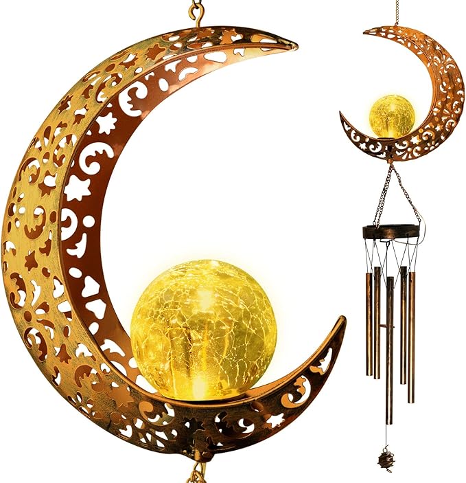 Moon Solar Lights Wind Chimes for Outside Gift for Women,Mom and Grandma Birthday Gifts Large Decor Windchimes Outdoors Gardening Gift for Outdoor Patio Yard Porch Solar Moon Night Lights