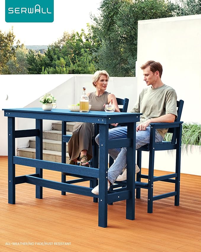 SERWALL 41" Outdoor Bar Table, HDPE Patio Bar Counter Height Table, All Weather Adirondack Outdoor Bar Height Table, Rectangle Patio Bar Table for Outside, Garden, Backyard, Balcony, Poolside, Blue