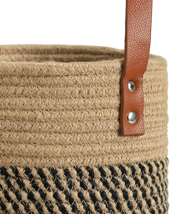 Goodpick 2pack Jute Rope Hanging Basket - 7.87" x 7" Small Woven Fern Wall Hanging Basket Flower Plants, Woven Storage, Black and Jute