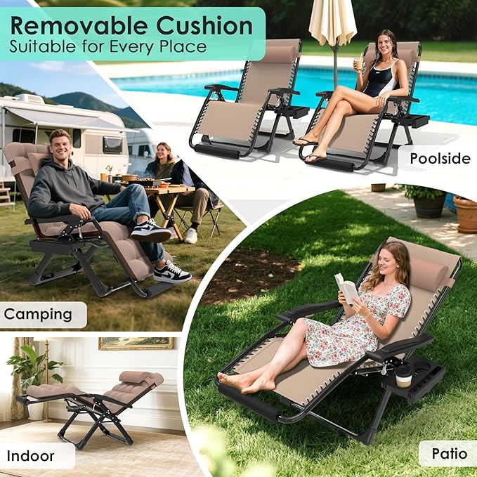 Suteck Oversized Zero Gravity Chair,29In XL Lounge Chair w/Removable Cushion&Headrest, Reclining Camping Chair w/Upgraded Lock and Footrest, Reclining Patio Chairs Recliner for Indoor Outdoor