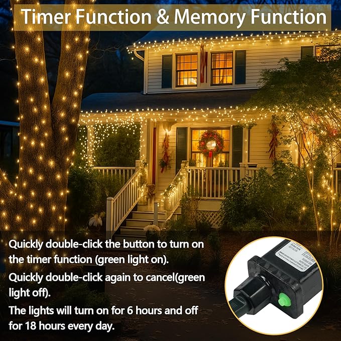 2-Pack 66FT 200 LED String Lights Indoor Outdoor Waterproof, Christmas Lights on Clear Wire, 13 Modes Twinkle Fairy String Lights for Xmas Tree Wedding Decorations Party Bedroom Garden (Warm White)