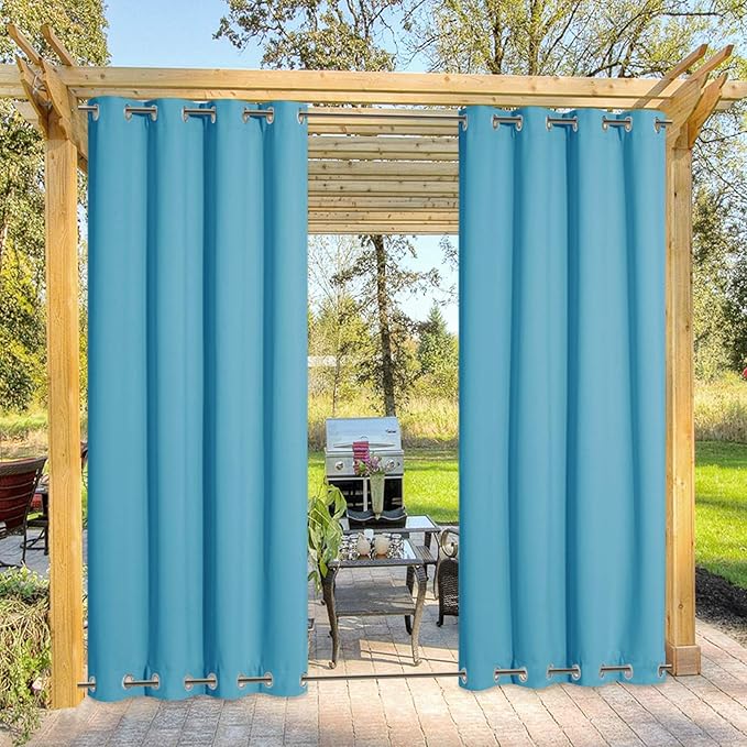 NICETOWN Outdoor Curtain for Patio/Balcony, Thermal Insulated Weight Heavy Windproof Top and Bottom Stainless Steel Grommets Sun/Rain Protect Drape for Porch/Pergola, 1 Piece, W52 by L84, Teal Blue