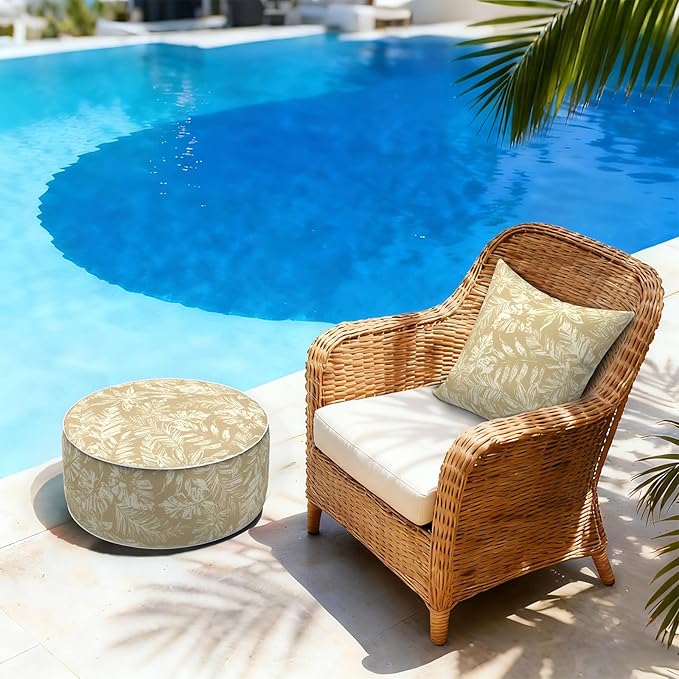 LVTXIII Inflatable Stool Ottoman Footrest with Handle, Decorative Fade-Resistant Foot Stool, Indoor or Outdoor Pouf for Home Garden and Camping Use, 21x21x9, Tropical Leaf Oat