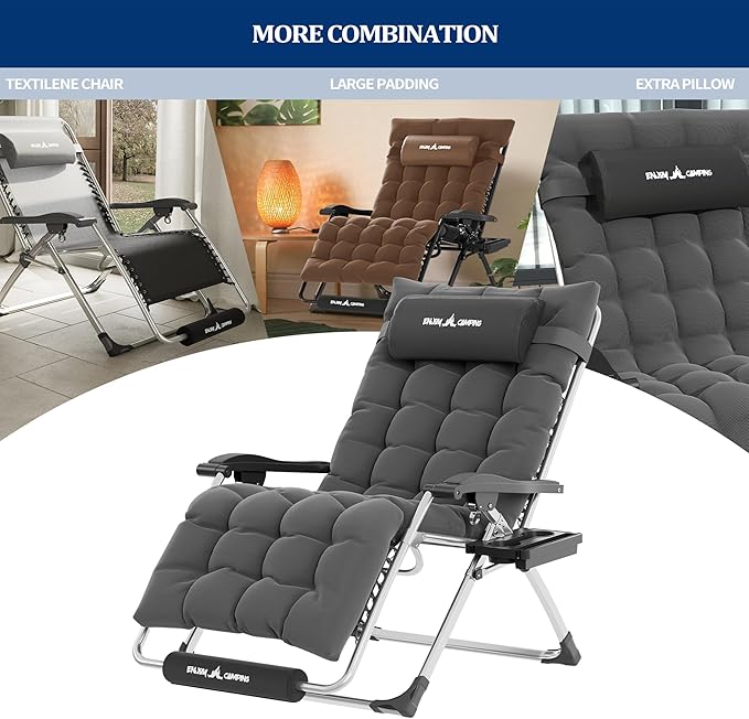 UDPATIO Oversized Zero Gravity Chair 29In XL Patio Reclining Chair with Cushion, Outdoor Folding Recliner with Pillows|Cup Holder|Foot Rest|Padded Headrest, Burgundy, Support 500LB