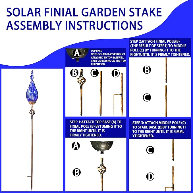 Solar Garden Lights Outdoor, Decorative LED Flame Garden Stakes, Hand Blown Glass and Outdoor Waterproof Glass Stakes (Dark Blue)