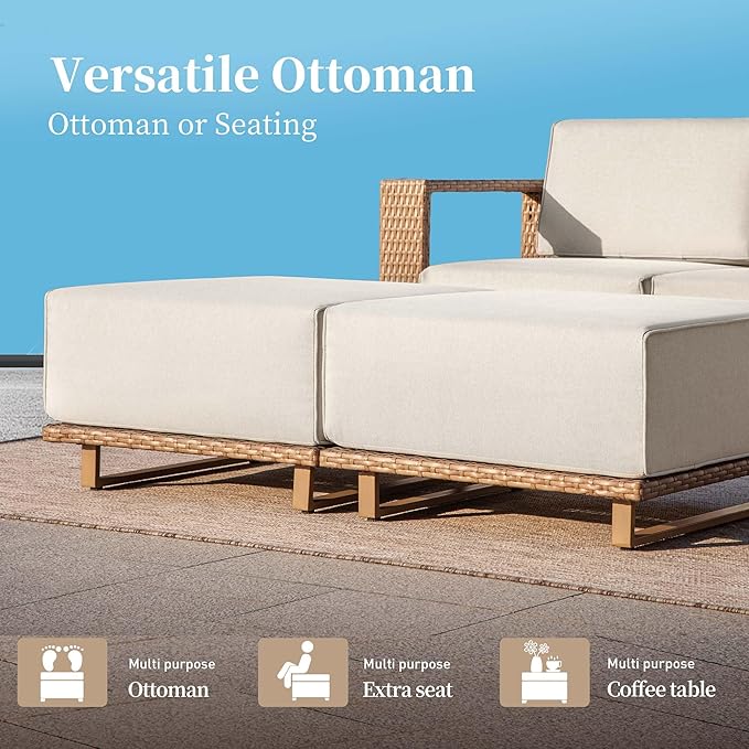 Sectional Outdoor Patio Furniture,U Shaped Rattan Wicker Sectional Sofa with 10''Ultra-Thick Cushions,All Weather Patio Conversation Set for Lawn Garden Backyard,Beige