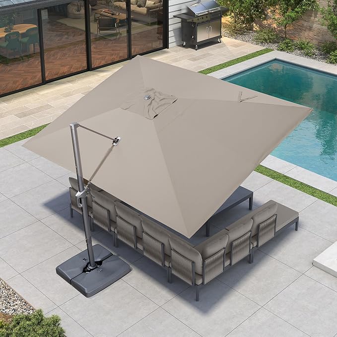 PURPLE LEAF Patio Umbrella 10' X 13' Rectangle Cantilever Umbrella Large Aluminum Outdoor Umbrellas with 360-degree Rotation & UPF40+ Premium Fabric for Deck Pool Garden Yard, Ash Mocha