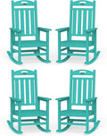 Oversized Rocking Chairs Outdoor Set of 4, High Back Porch Rocking Chair, HDPE All Weather Resistant Patio Chairs, 380lbs Weight Capacity, Lake Blue