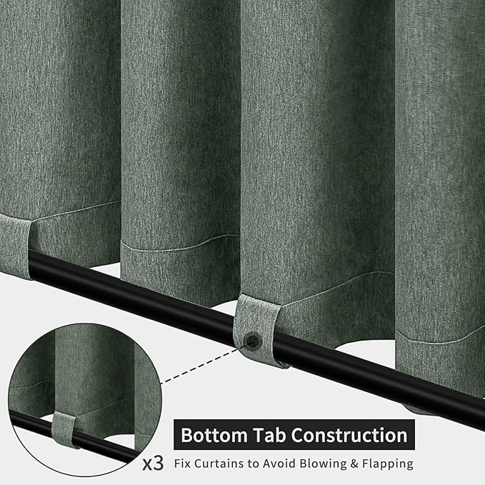 Easy-Going Linen Look Outdoor Curtains Waterproof Windproof Porch Curtains, Soft Thicken Outdoor Privacy Curtains for Patio, Gazebo, Grommet Top and Tab Bottom Drape, 1 Panel, 54x84 inch, Sage Green