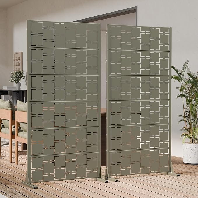 Casaphoria Metal Privacy Screen Outdoor, 60" H x 30" W Freestanding Decorative Privacy Screen for Patio Deck Balcony Garden with Stable Base, Green-Square