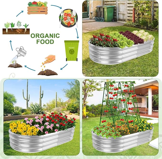 Galvanized Raised Bed with Cucumber Trellis, Garden Arch Trellis Outdoor Reusable A-Frame Metal Trellis with Trellis Net for Pea Vegetable Bean Grape Vines Flowers Climbing Plants Stand Support