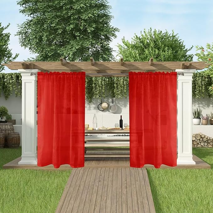 SpaceDresser Waterproof Outdoor Sheer Curtains for Patio - 2 Panels Rod Pocket Indoor Voile Sheer Curtain for Living Room,52W x 120L inch,Red