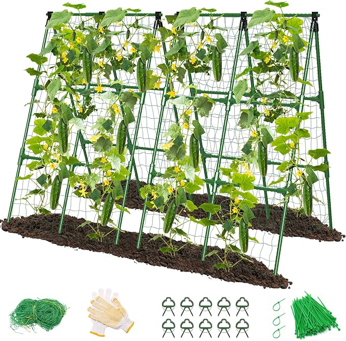 4 Pack Cucumber Trellis, Garden Trellis for Climbing Plants Outdoor, A-Frame Cucumber Trellis for Raised Bed, Plant Grow Support for Tomato, Squash, Vegetable, Flower(33"x47"x4Pcs)