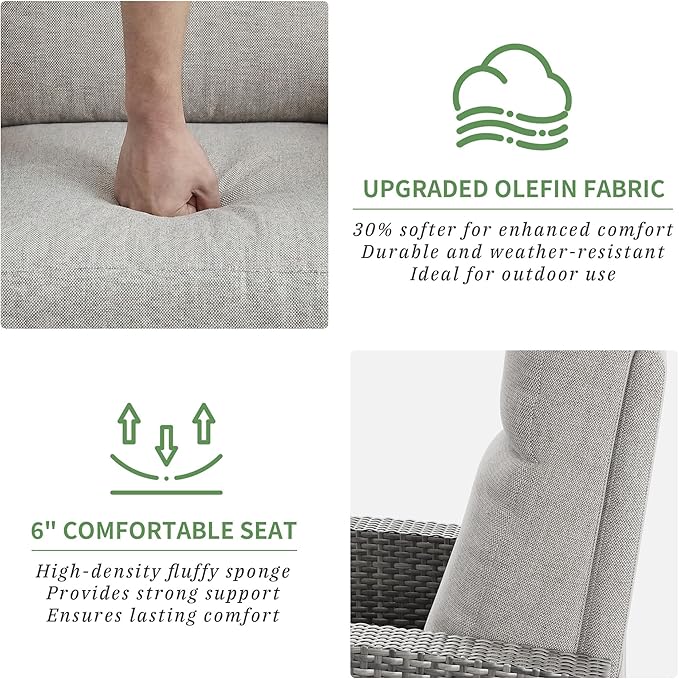 IDEALHOUSE Wicker Outdoor Recliner Reclining Patio Chairs with Adjustable Back & Footrest 150° Lay-Flat Reclining with Air Pump Rattan Flip-Up Side Table Outdoor Lounge Chairs for Pool Deck Balcony
